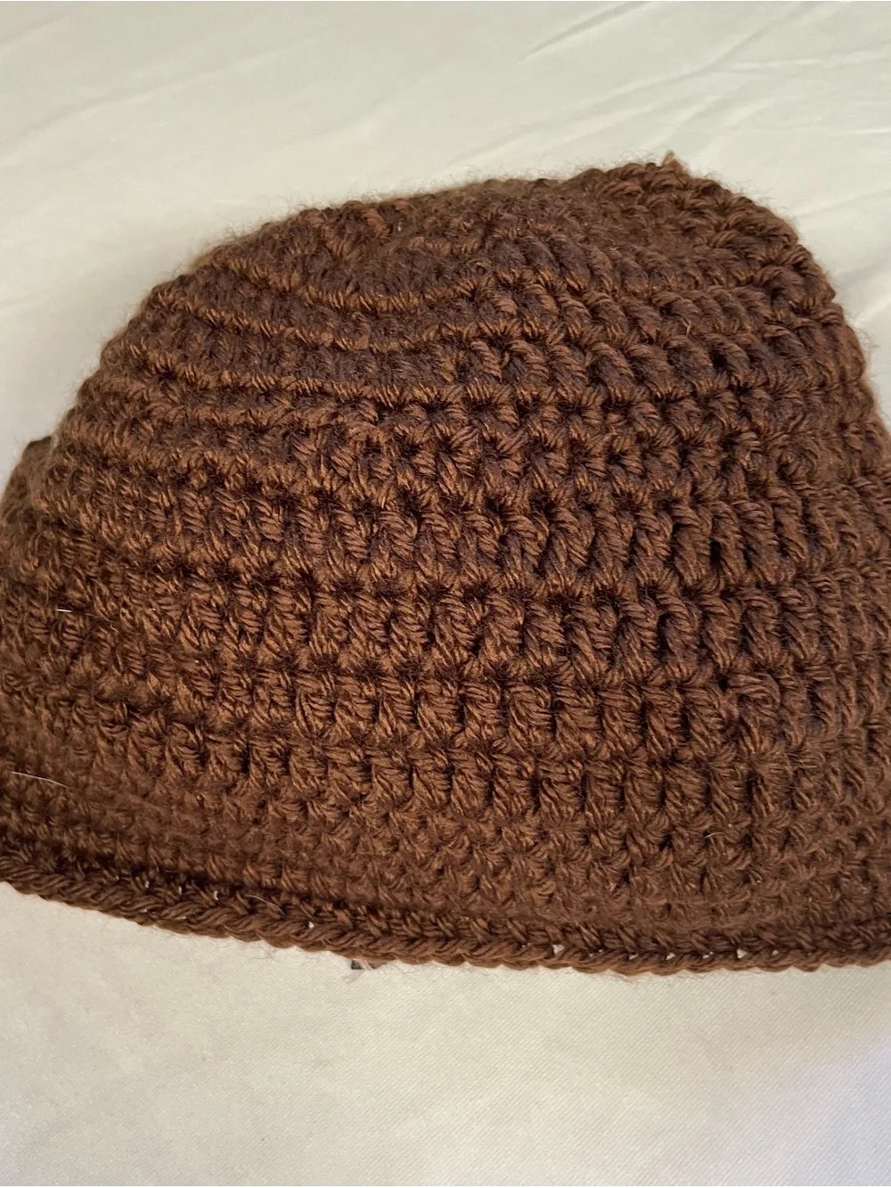 VTG Inspired Handmade Brown Crochet Cloche Hat with Flower Pearl Button Accent